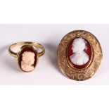 (Lot of 2) Agate, cameo and gold-filled jewelry Including 1) agate cameo and gold-filled ring,