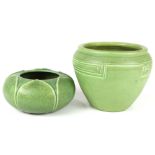 (lot of 2) Rookwood Pottery group, consisting of a matte green bowl with continuous incised