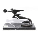 Art deco automobile hood ornament, bronze on marble base, unsigned, overall (with base): 6.25"h x