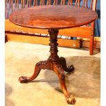 Mahogany tripod table, 30"h x 27"dia.