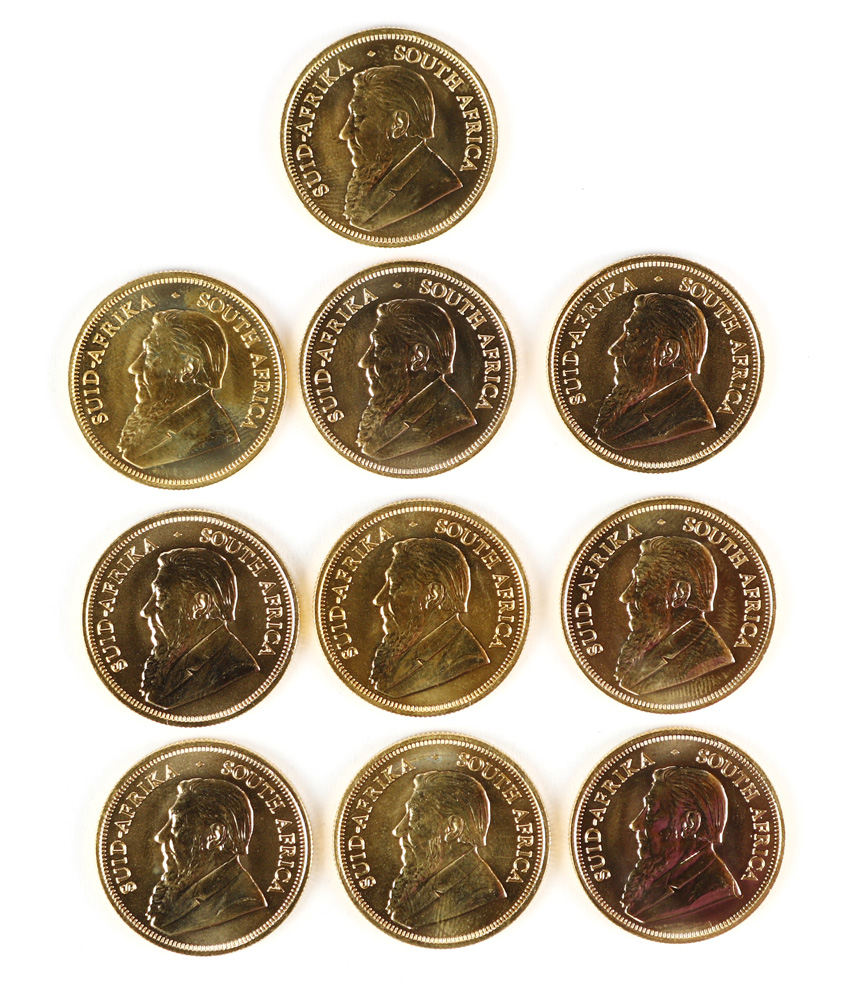 (lot of 10) 2010 1/2 ounce gold South African Krugerrand coins