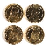 (lot of 4) 1 oz gold South African Krugerrands, 24 karat pure