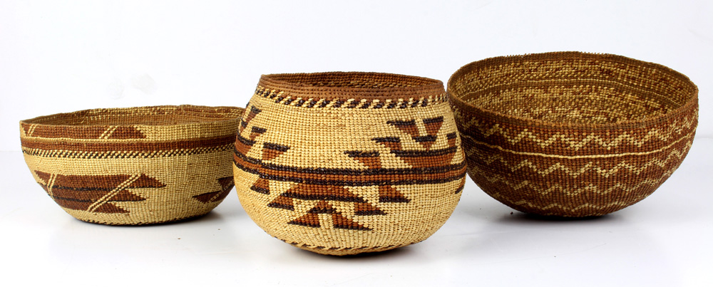 (lot of 3) Karuk or Hupa Northwest Native American twined basketry group