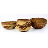 (lot of 3) Karuk or Hupa Northwest Native American twined basketry group