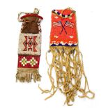 (lot of 2) Native American beaded tabacco bag group