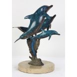 Dale Evers patinated bronze figural sculpture of dolphins
