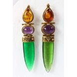 Pair of multi-stone, glass, silver gilt earrings