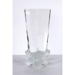 Lalique France square cylindrical vase with a frosted base