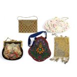 (lot of 5) Vintage beaded handbag group