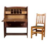 Arts and Crafts Stickley Brothers fall front desk and chair