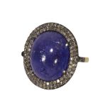 Tanzanite, diamond, 14k yellow gold, silver ring