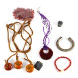 Collection of carnelian, glass, sterling silver, silver, metal jewelry and items