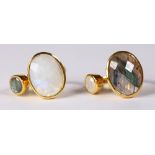 (Lot of 2) Labradorite, moonstone, silver gilt rings