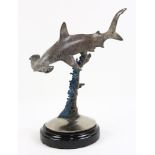 Dale Evers patinated bronze figural sculpture depicting a hammerhead shark