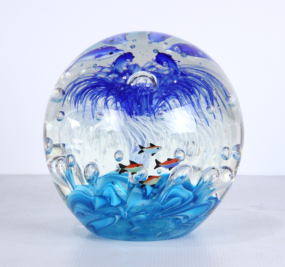 Large cased paperweight, the weight fashioned as the sea floor