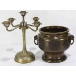 Japanese Bronze Hibachi, Candle Holder, Meiji