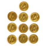 (lot of 10) 1911 Great Britain George V Sovereign gold coins, .2355 oz each