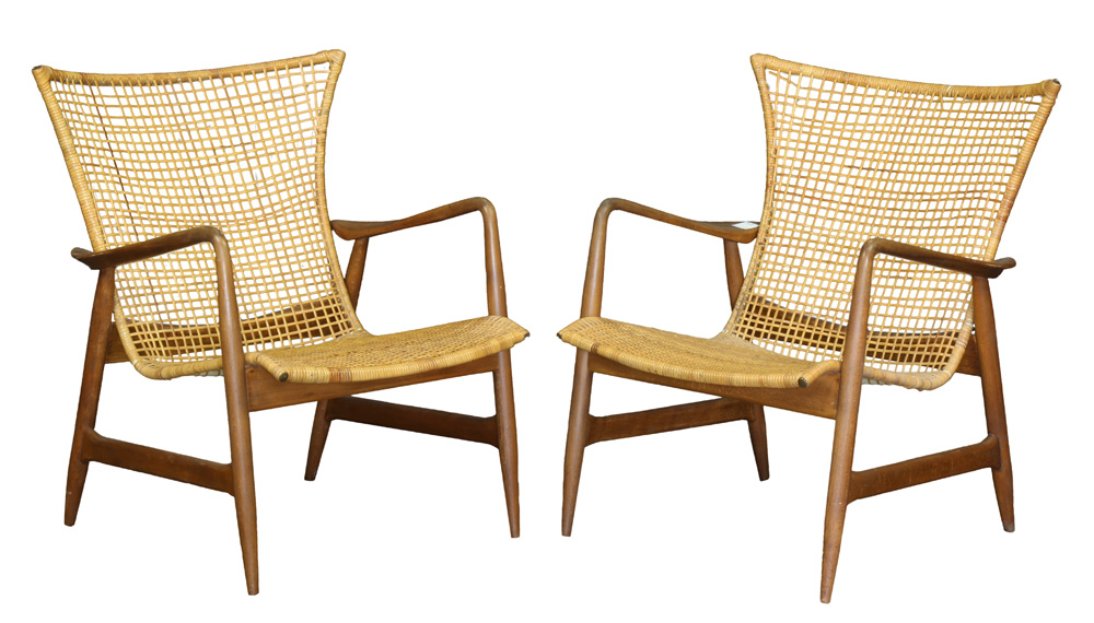 (lot of 2) Ib Koford-Larsen (1921-2003) for Selig cane lounge chairs