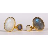 (Lot of 2) Labradorite, moonstone, silver gilt rings