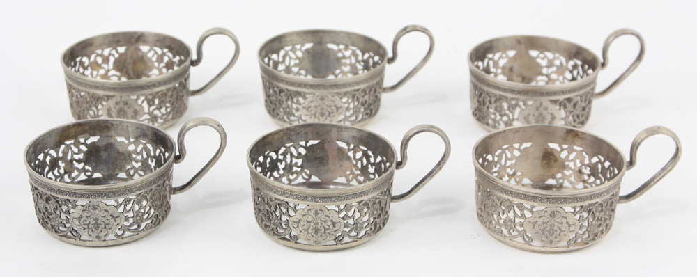 (lot of 6) Persian .84 silver tea glass holders