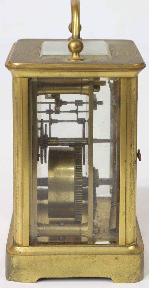 French carriage clock, the rectangular brass case fitted with beveled glass panels - Image 2 of 2