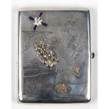 Russian enamel and gold applique .84 silver cigarette case, Moscow, 1908-1917