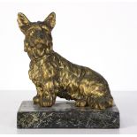 Patinated metal figural sculpture of a terrier