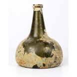 Iridescent Civil War-era bottle, having a conical neck above the bulbous form