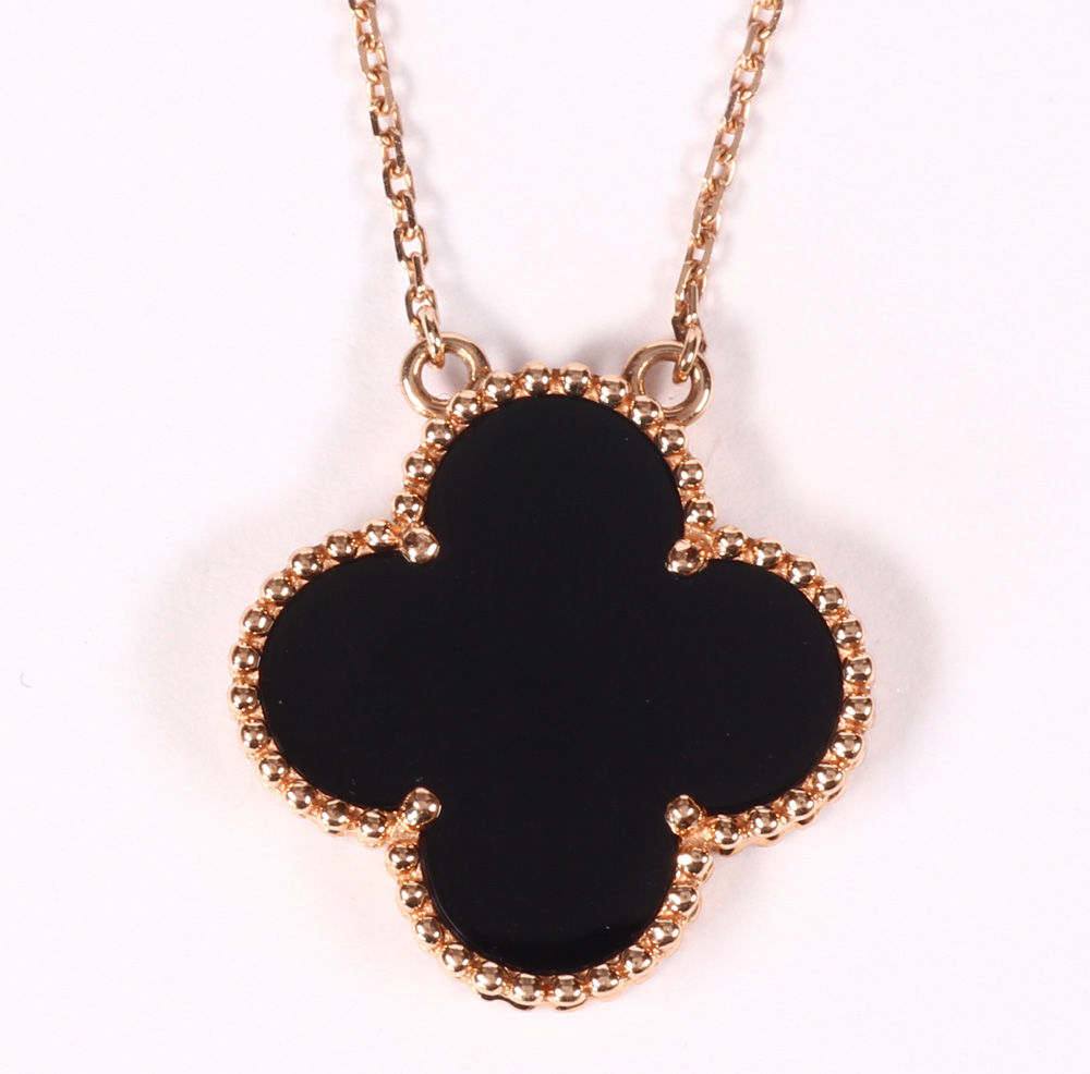 Black onyx, 14k rose gold pendant-necklace