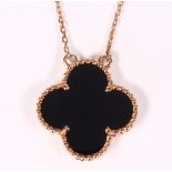 Black onyx, 14k rose gold pendant-necklace