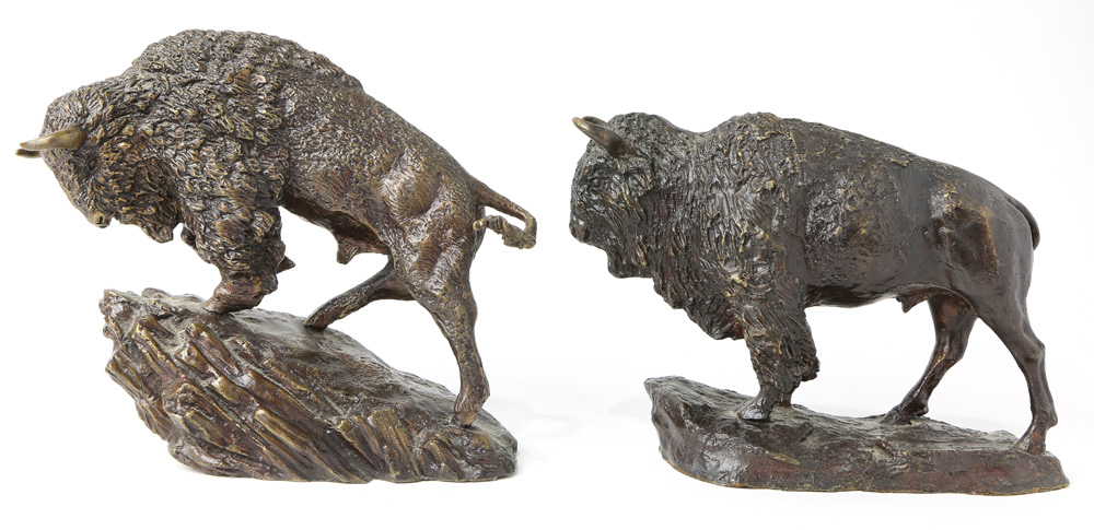 Pair of patinated metal bookends