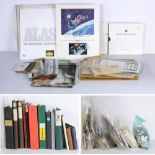 Shelf of worldwide stamps and Apollo 11 Mission memorabilia