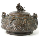 Continental Art Nouveau style bronze lidded vessel or jardiniere