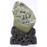 Chinese Carved Green Jade Boulder