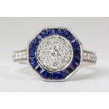 Diamond, sapphire, 18k white gold ring