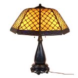 Handel overlaid basket weave table lamp