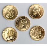 (lot of 5) 2010 1/2 ounce gold South African Krugerrands