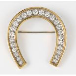 Diamond, platinum, 18k yellow gold horseshoe brooch