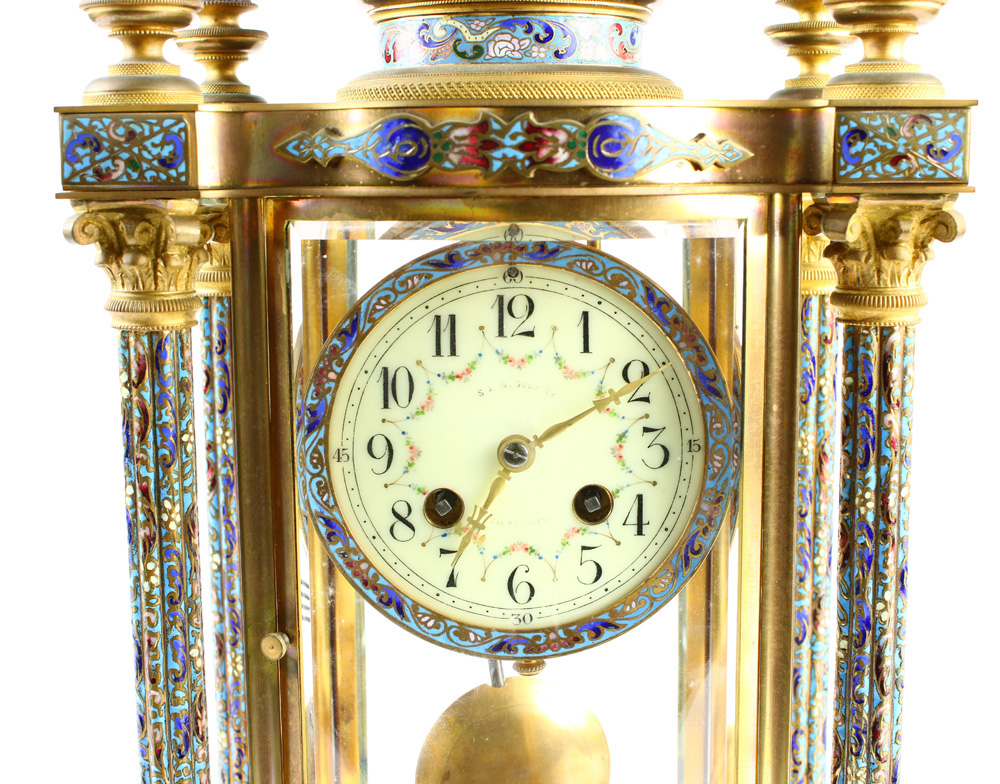 French cloisonne decorated mantle clock - Image 3 of 3