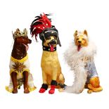 (lot of 3) Polychrome decorated fiberglass dogs