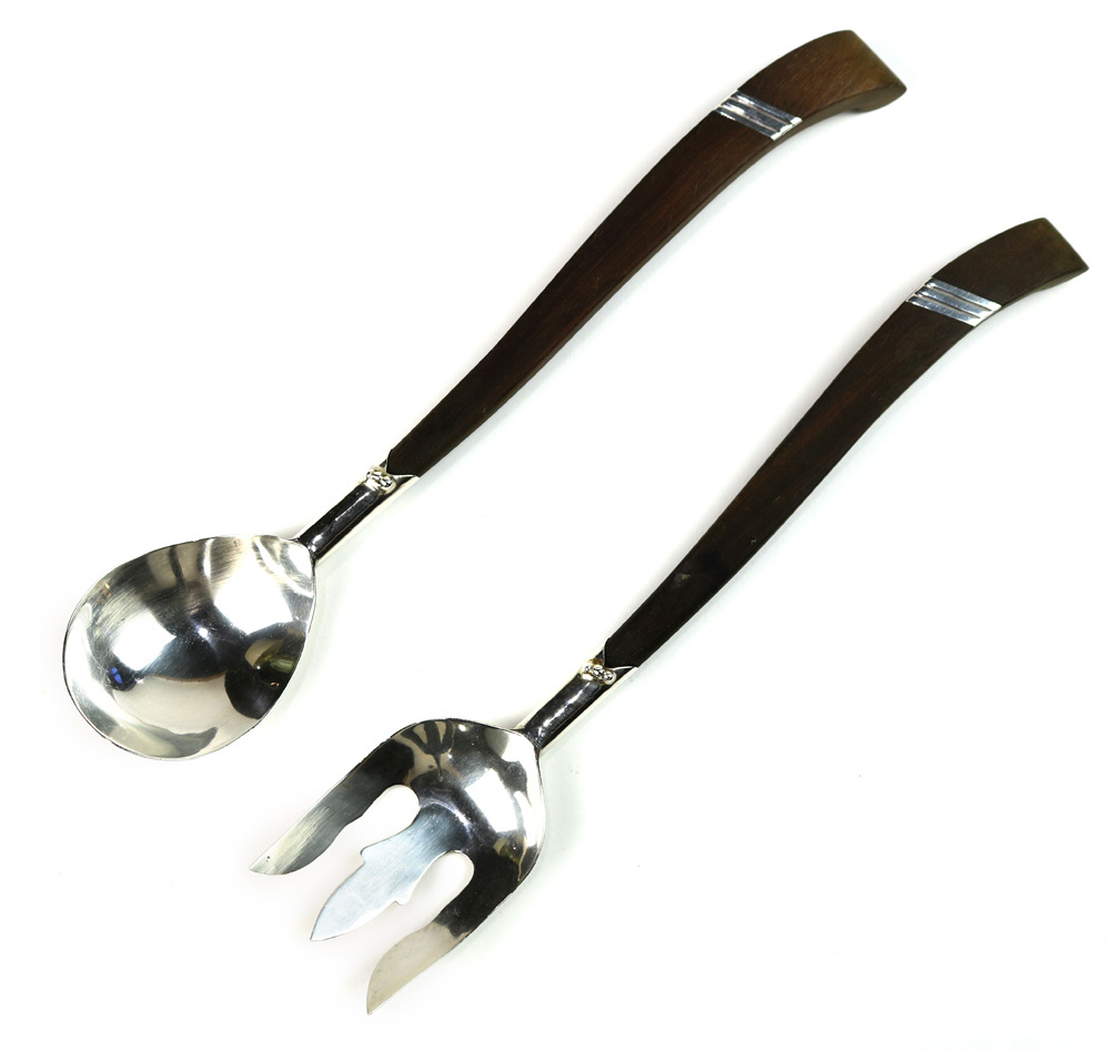 (lot of 2) Spratling sterling silver and wood salad servers - Image 2 of 2