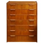 Danish Modern teak chest, having a rectangular top above seven drawers