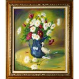 Painting, Floral in Blue Pitcher