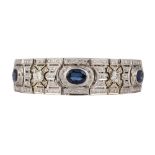 Sapphire, diamond, 18k white gold bracelet