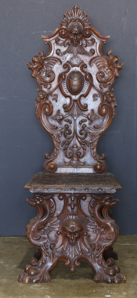 Renaissance style hall chair circa 1880