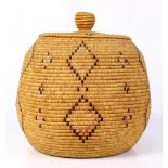 Alaskan Yupik grass woven coiled storage basket, 20th Century