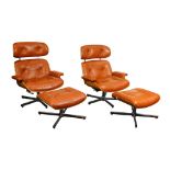 (lot of 4) Pair Eames style no. 670 & 671 lounge chairs with matching ottomans