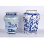 (lot of 2) Continental Delftware blue and white vases