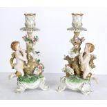 (lot of 2) Meissen style porcelain figural candlesticks