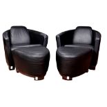 (lot of 4) Pair of Nicoletti Calia Italian "Hotel" leather armchairs with ottomans